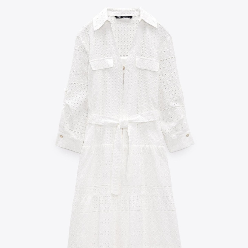 Zara Elegant White Eyelet Dress